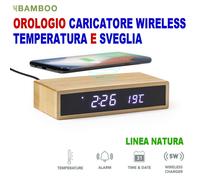 OROLOGIO SVEGLIA CARICATORE WIRELESS WIFI 5W CARICA BATTERIA TERMOMETRO BAMBOO