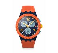 Swatch Orologio Cronografo, SUSI400 Camo Flash, Quadrante Blu Navy con Dettagli Arancioni, Cinturino in Silicone