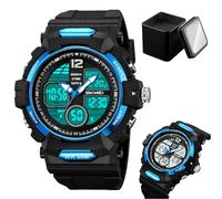 Orologio Tattico Robusto da Uomo, Orologio Sportivo da Esterno con Quadrante Grande, Impermeabile 50M, Luce EL, Sveglie, Ideale per Escursioni, Allenamento e Avventura(Blue)