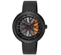 Orologio unico per uomo Modello a ruota per auto Orologio al quarzo con cinturino in maglia di acciaio moda Relogio Masculine (black)