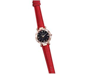 Orologio unisex con cinturino in scala smerigliata con puntini romani, orologio da donna facile da leggere, Rosso, One Size