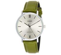 Orologio Uomo Casio MTP-VT01L-3B Minimalista Quadrante Argento Pelle Verde An...