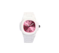 Orologio Uomo e Donna Elegante con Cassa in Policarbonato 40,5 x 8,8 mm, Quadrante Rosa, Cinturino Bianco e Movimento al Quarzo Giapponese - Impermeabile 5 ATM, Leggero e Resistente (Bianco, Rosa)