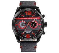 Orologio Uomo,Orologio Al Quarzo Da 24 Ore A Sei-Pin In Stile Meccanico A Tre Occhi Di Moda Guscio Rosso Di Colore Nero