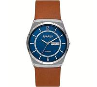 Skagen Orologio da Uomo Melbye, Movimento Day-Date a Tre Lancette, Titanio con Cassa da 40 mm e Cinturino in Pelle, Castano