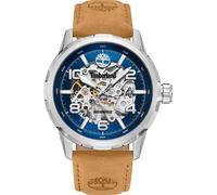 Timberland Montville Automatic Skeleton Men's Watch TDWGE0041801 - Silver-Tone Case, Blue Skeleton Dial, Brown Leather Strap
