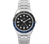 Orologio Uomo TIMEX Q DIVER GMT TW2V38100 Acciaio Nero Vintage SWISS MADE