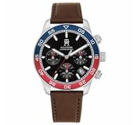 Tommy Hilfiger Orologio TH85 Cronografo da uomo, nero e marrone, cassa in acciaio inox 41 mm, impermeabile 5 atm, rif. 1792166, argento