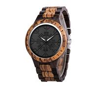 Orologio Vichingo in Legno, Orologio al Quarzo da Uomo con Incisione a Mano di Vegvisir e Helm of Awe, Cinturino Regolabile e Scatola Regalo,Helm of awe
