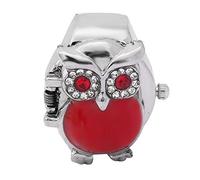 Orologio Vintage con Anello da Dito con Motivo gufo. Orologio Al Quarzo Unico per Uomo e Donna, Cinturino Elastico e Comodo da Indossare per Qualsiasi Dimensione di Dito (rosso)