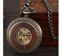 orologio vintage, Confezione in scatola Orologio da tasca meccanico in legno massello Orologio da taschino con catena Quadrante con medaglione Hollow Steampunk Scheletro Orologio da uomo da uomo ROUND