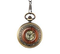 orologio vintage, Confezione in scatola Orologio da tasca meccanico in legno massello Orologio da taschino con catena Quadrante con medaglione Hollow Steampunk Scheletro Orologio da uomo da uomo ROUND