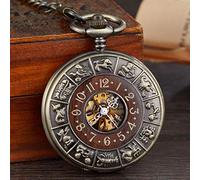 orologio vintage, Confezione in scatola Orologio da tasca meccanico in legno massello Orologio da taschino con catena Quadrante con medaglione Hollow Steampunk Scheletro Orologio da uomo da uomo ROUND