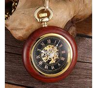 orologio vintage, Confezione in scatola Orologio da tasca meccanico in legno massello Orologio da taschino con catena Quadrante con medaglione Hollow Steampunk Scheletro Orologio da uomo da uomo ROUND