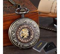 orologio vintage, Confezione in scatola Orologio da tasca meccanico in legno massello Orologio da taschino con catena Quadrante con medaglione Hollow Steampunk Scheletro Orologio da uomo da uomo ROUND