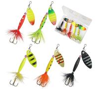 OROOTL Esche da pesca Spinner Baits Kit, 5/10pcs Inline Spinnerbait con Piuma di Gallo Treble Ganci Cucchiaio Esche per spigola, Salmone, Trota Esche Spinner in Metallo Rigido con Scatola per