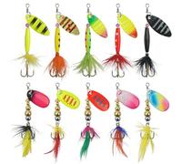 OROOTL Esche da pesca Spinner Baits Kit, 5/10pcs Inline Spinnerbait con Piuma di Gallo Treble Ganci Cucchiaio Esche per spigola, Salmone, Trota Esche Spinner in Metallo Rigido con Scatola per