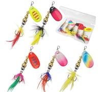 OROOTL Esche da pesca Spinner Baits Kit, 5/10pcs Inline Spinnerbait con Piuma di Gallo Treble Ganci Cucchiaio Esche per spigola, Salmone, Trota Esche Spinner in Metallo Rigido con Scatola per