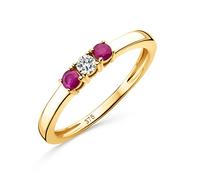 OROVI anello donna Oro 9Kt vero, con un Diamante e Rubini - Oro Giallo - Gioielli donna - Gioiello Ipoallergenico - anello trilogy fatto a mano con elegante scatola portagioie