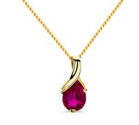OROVI collana donna Oro 14Kt vero, con un Rubino - Oro Giallo - Gioielli donna - Gioiello Ipoallergenico - ciondolo fatto a mano con elegante scatola portagioie