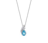 OROVI collana donna Oro 9Kt vero, Catenina argento 925, con Diamanti e un Topazio blu - Oro Bianco - Gioielli donna - Gioiello Ipoallergenico - ciondolo fatto a mano con elegante scatola portagioie