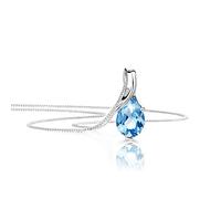 OROVI collana donna Oro 9Kt vero, con un Topazio blu - Oro Bianco - Gioielli donna - Gioiello Ipoallergenico - ciondolo Goccia, fatto a mano con elegante scatola portagioie