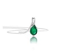 OROVI collana donna Oro 9Kt vero, Gocce, con uno Smeraldo - Oro Bianco - Gioielli donna - Gioiello Ipoallergenico - ciondolo fatto a mano con elegante scatola portagioie
