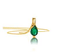 OROVI collana donna Oro 9Kt vero, Gocce, con uno Smeraldo - Oro Giallo - Gioielli donna - Gioiello Ipoallergenico - ciondolo fatto a mano con elegante scatola portagioie