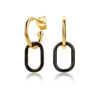 Orovi Orecchini Donna Argento 925 Placcato Oro 18KT,Orecchini Pendenti con Cerchi Ovali Intrecciati Neri e Dorati,Creole Eleganti in Argento Sterling,Gioielli Donna Anallergici con Scatola Portagioie