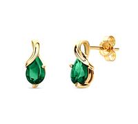Orovi Orecchini Donna Oro Giallo 14KT Orecchini a Lobo con Smeraldi verde a goccia, gioiello anallergico confezionato in un elegante astuccio portagioie