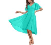 ORRCIGH Abiti da damigella d'onore in chiffon per le donne A-line scollo a V lunghezza al ginocchio abiti da sera formale abiti da sera alti bassi WPX146, Turchese, 42