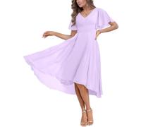 ORRCIGH Abiti da damigella d'onore in chiffon per le donne A-line scollo a V lunghezza al ginocchio abiti da sera formale abiti da sera alti bassi WPX146, Lilla, 42