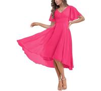 ORRCIGH Abiti da damigella d'onore in chiffon per le donne A-line scollo a V lunghezza al ginocchio abiti da sera formale abiti da sera alti bassi WPX146, Rosa acceso, 44