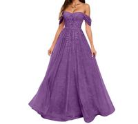 ORRCIGH Off Spalla Damigella D'Onore Del Merletto Applique Prom Dresses Floreale Pizzo Formale Sera Partito Maxi Abito WPX011, Viola, 24 Più