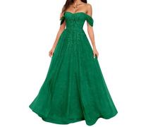 ORRCIGH Off Spalla Damigella D'Onore Del Merletto Applique Prom Dresses Floreale Pizzo Formale Sera Partito Maxi Abito WPX011, Verde smeraldo, 52 Più