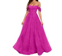 ORRCIGH Off Spalla Damigella D'Onore Del Merletto Applique Prom Dresses Floreale Pizzo Formale Sera Partito Maxi Abito WPX011, Fucsia, 52 Più