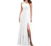 ORRCIGH Una spalla abito da damigella d'onore Chiffon Prom Dresses A-line formale partito di sera Maxi abito con fessura WPX036, bianco, 48