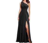 ORRCIGH Una spalla abito da damigella d'onore Chiffon Prom Dresses A-line formale partito di sera Maxi abito con fessura WPX036, Nero , 60 Più