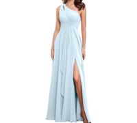ORRCIGH Una spalla abito da damigella d'onore Chiffon Prom Dresses A-line formale partito di sera Maxi abito con fessura WPX036, Azzurro, 64 Più
