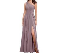 ORRCIGH Una spalla abito da damigella d'onore Chiffon Prom Dresses A-line formale partito di sera Maxi abito con fessura WPX036, Glicine, 50
