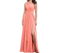 ORRCIGH Una spalla abito da damigella d'onore Chiffon Prom Dresses A-line formale partito di sera Maxi abito con fessura WPX036, Corallo, 50