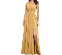 ORRCIGH Una spalla abito da damigella d'onore Chiffon Prom Dresses A-line formale partito di sera Maxi abito con fessura WPX036, Oro, 64 Più