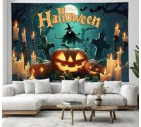 Orribile e strano Arazzo 150x200cm, Candela Zucca Pipistrello Arazzo, Halloween Arazzos da Parete ai per Camera da Letto Soggiorno Dormitorio