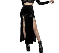 Orrore di Halloween Spaventoso 2023 Y2^K Abito Lungo Stile Punk da Donna Gonna a Fessura Sexy con Fiocco a Vita Alta e Festa di Halloween Gonne Lunghe Cotone (Black, L)