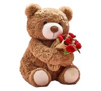 Orsacchiotto - Bambola morbida e tenera con bouquet di rose e 30 cm | Giocattolo Đe Cuscino D́e Peluche Dęe Animali Dé eluche | Orso é Pσeluche Đé Giocattolo Con Rose Rosse Per Adulti, Donne