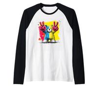 Orsacchiotto con Scritta Double Peace Graffiti Pop Graphic Art Sign Animal Maglia con Maniche Raglan