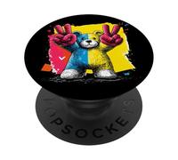 Orsacchiotto con scritta "Double Peace Graffiti" Pop Graphic Art Sign Animal PopSockets PopGrip Adesivo