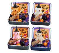 Orsacchiotto Di Halloween in Scatola Per “dolcetto O Scherzetto”, Grazioso Orsacchiotto Stregato Fatto A Mano in Scatola, Mini Orsacchiotto Di Peluche Con Cappello Da Mago, Zucca E Gatto (Tutto)