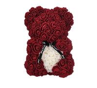 Orsacchiotto di rosa con scatola regalo trasparente e nastro nero, petali di rosa, regalo per donne, fiori artificiali, orso di rosa per San Valentino (bordeaux, M)