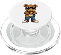 Orsacchiotto fresco con occhiali da sole mangiare hamburger PopSockets PopGrip per MagSafe